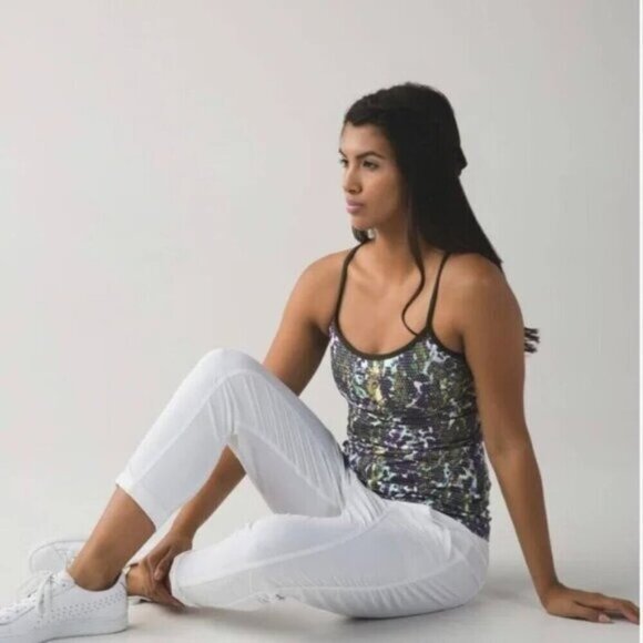 Lululemon Power Y Tank Luon Floral Sport White Multi / Gator Green Size 4 - Picture 3 of 7